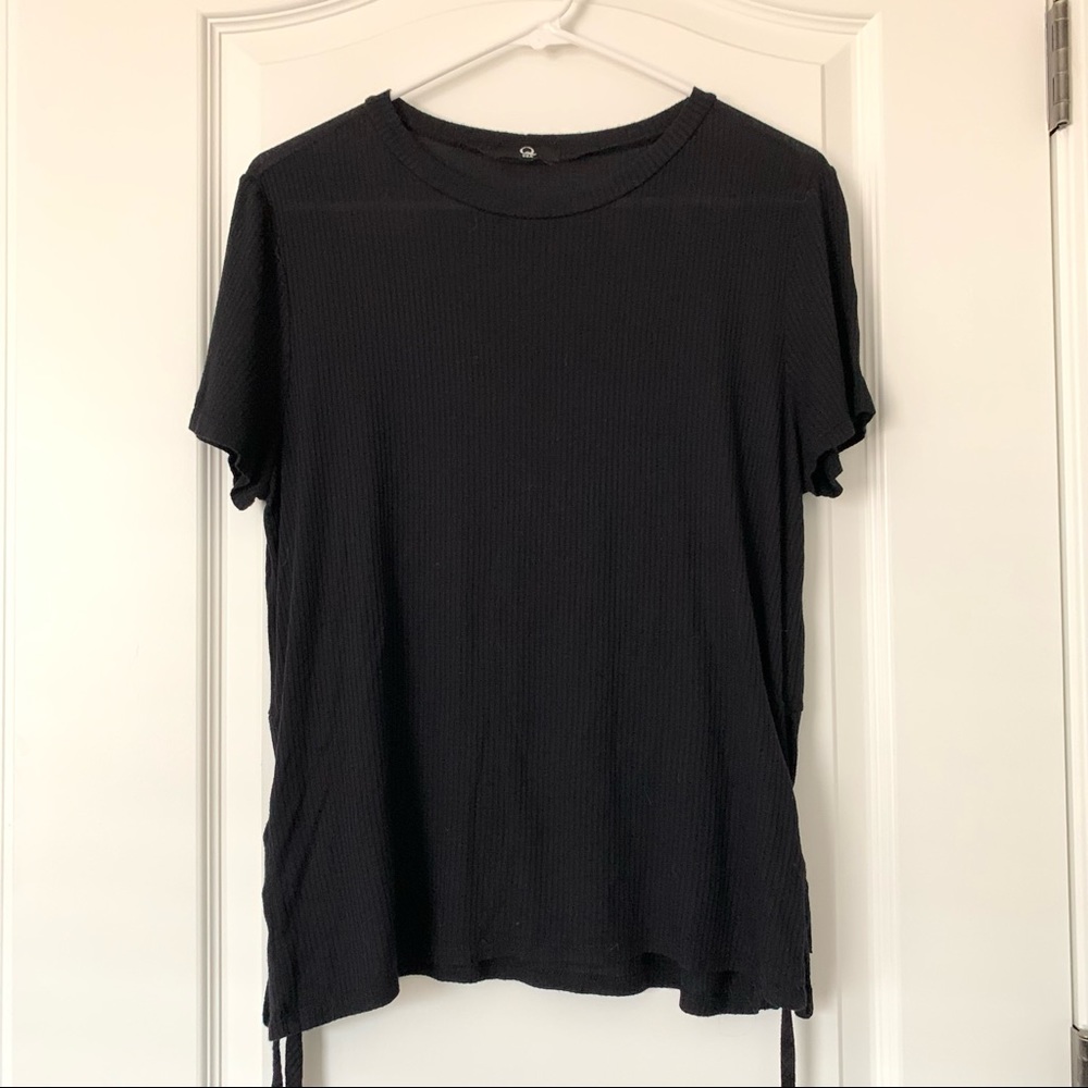 Black Ribbed Material Top with Gold Side Tie